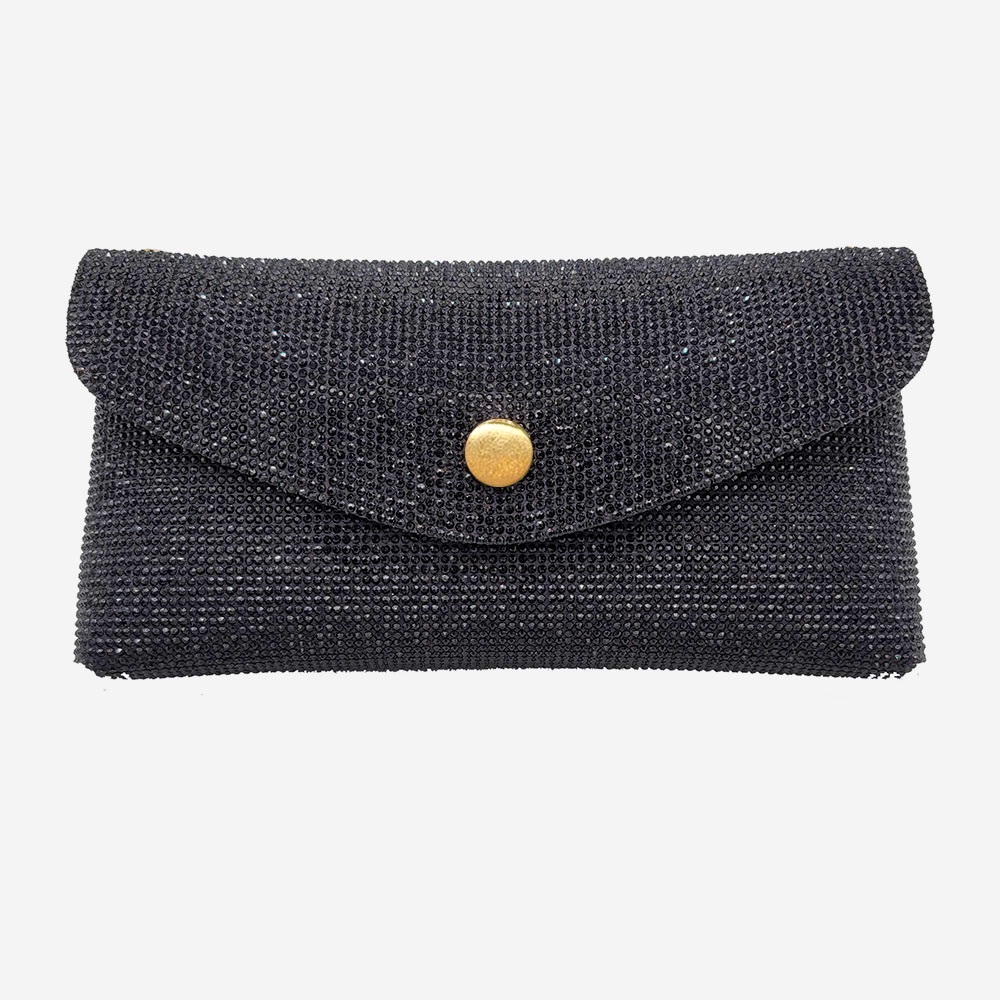 Black Rhinestone Bling Envelop Belt Bag